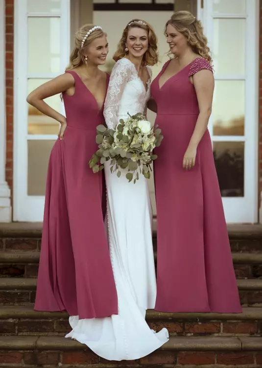 Frankie M442 V Neck Dress with Boho Floaty Skirt True Bridesmaids